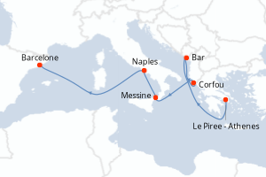 carte itinéraire croisière Sicile 7 jours au départ du port de Le Piree - Athenes