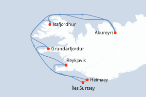 carte itinéraire croisière Europe du Nord 7 jours au départ du port de Reykjavik
