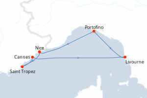 carte itinéraire croisière Méditerranée 5 jours au départ du port de Nice