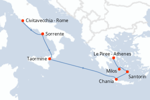 carte itinéraire croisière Sicile 7 jours au départ du port de Civitavecchia - Rome