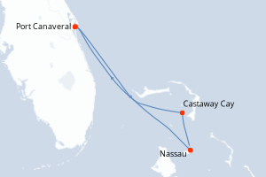 carte itinéraire croisière Caraïbes Bahamas 4 jours au départ du port de Port Canaveral