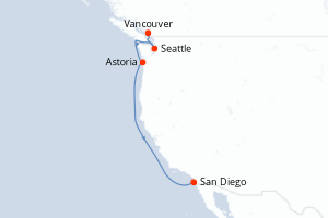 carte itinéraire croisière Amérique du Nord 5 jours au départ du port de Vancouver