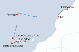 carte itinéraire croisière Afrique du nord 9 jours au départ du port de Las Palmas