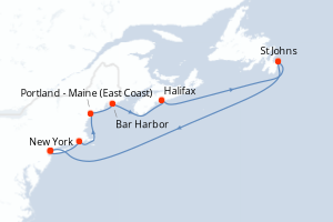 carte itinéraire croisière Amérique du Nord 7 jours au départ du port de New York