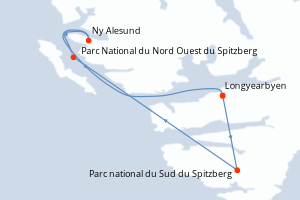 Carte de l'itinéraire de croisière Longyearbyen-Longyearbyen d'une durée de 7 jours