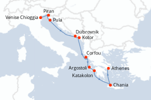 carte itinéraire croisière Méditerranée 9 jours au départ du port de Venise Chioggia