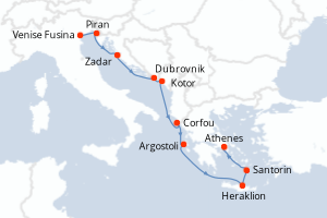 carte itinéraire croisière Méditerranée 10 jours au départ du port de Venise Fusina