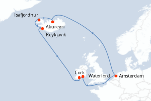 carte itinéraire croisière Europe du Nord 11 jours au départ du port de Amsterdam