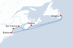 carte itinéraire croisière Amérique du Nord 7 jours au départ du port de Boston
