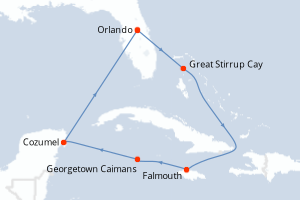 Carte de l'itinéraire de croisière Orlando-Orlando d'une durée de 7 jours