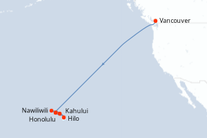 Carte de l'itinéraire de croisière Vancouver-Honolulu d'une durée de 10 jours