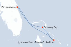 Carte itinéraire croisière États-Unis, Bahamas - 4 jours au départ de Port Canaveral - Caraïbes Bahamas