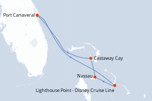 carte itinéraire croisière Caraïbes Bahamas 5 jours au départ du port de Port Canaveral