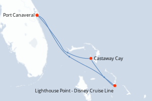 Carte de l'itinéraire de croisière Port Canaveral-Port Canaveral d'une durée de 4 jours