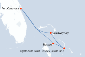 carte itinéraire croisière Caraïbes Bahamas 5 jours au départ du port de Port Canaveral