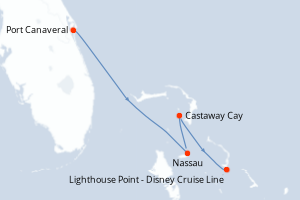 Carte de l'itinéraire de croisière Port Canaveral-Navigation d'une durée de 4 jours