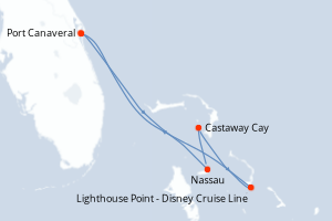 Carte itinéraire croisière Bahamas, États-Unis - 5 jours au départ de Port Canaveral - Caraïbes Bahamas