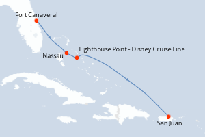 carte itinéraire croisière Caraïbes Bahamas 4 jours au départ du port de Port Canaveral
