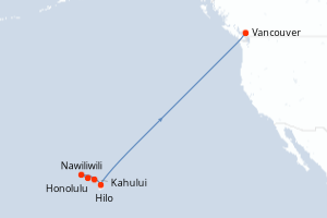 Carte de l'itinéraire de croisière Honolulu-Vancouver d'une durée de 10 jours