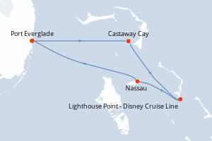 Carte itinéraire croisière États-Unis, Bahamas - 5 jours au départ de Fort Lauderdale - Caraïbes Bahamas