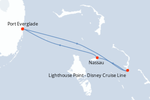 carte itinéraire croisière Caraïbes Bahamas 3 jours au départ du port de Fort Lauderdale