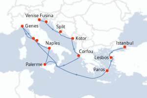 carte itinéraire croisière Sicile 14 jours au départ du port de Istanbul