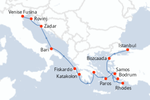 carte itinéraire croisière Méditerranée 14 jours au départ du port de Istanbul