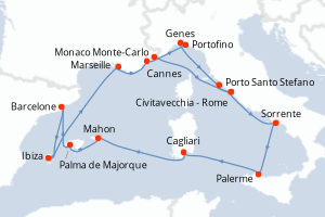 carte itinéraire croisière Sicile 14 jours au départ du port de Monaco Monte-Carlo