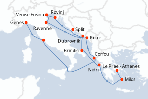 carte itinéraire croisière Méditerranée 14 jours au départ du port de Genes