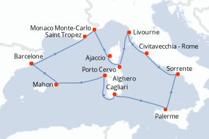 carte itinéraire croisière Sicile 14 jours au départ du port de Barcelone