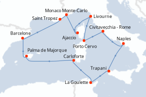 Carte de l'itinéraire de croisière Civitavecchia - Rome-Civitavecchia - Rome d'une durée de 14 jours