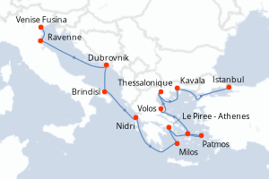 carte itinéraire croisière Méditerranée 14 jours au départ du port de Venise Fusina