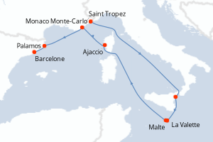 carte itinéraire croisière Méditerranée 9 jours au départ du port de Monaco Monte-Carlo