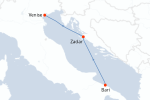 carte itinéraire croisière Adriatique 2 jours au départ du port de Bari