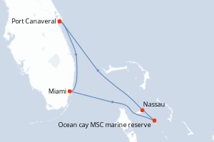 Carte de l'itinéraire de croisière Port Canaveral-Port Canaveral d'une durée de 4 jours