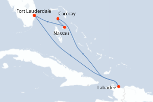 carte itinéraire croisière Caraïbes Bahamas 6 jours au départ du port de Fort Lauderdale