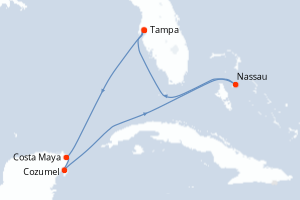 Carte de l'itinéraire de croisière Tampa-Tampa d'une durée de 7 jours