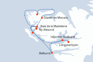 Carte de l'itinéraire de croisière Longyearbyen-Longyearbyen d'une durée de 7 jours