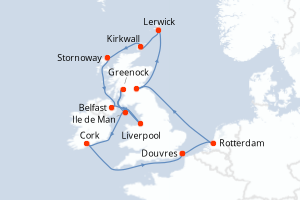 carte itinéraire croisière Europe du Nord 14 jours au départ du port de Douvres
