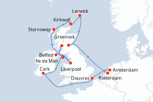 carte itinéraire croisière Europe du Nord 14 jours au départ du port de Rotterdam