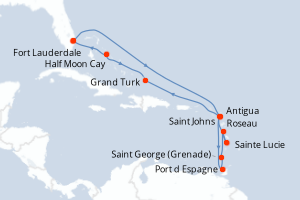 carte itinéraire croisière Caraïbes Bahamas 14 jours au départ du port de Fort Lauderdale