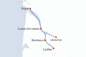 Carte de l'itinéraire de croisière Bordeaux-Bordeaux d'une durée de 6 jours