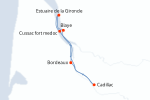 Carte de l'itinéraire de croisière Bordeaux-Bordeaux d'une durée de 5 jours