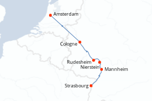 Carte de l'itinéraire de croisière Strasbourg-Amsterdam d'une durée de 5 jours
