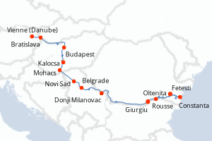 Carte de l'itinéraire de croisière Vienne (Danube)-Oltenita d'une durée de 11 jours