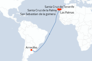 carte itinéraire croisière Transatlantique 7 jours au départ du port de Santa Cruz de Tenerife