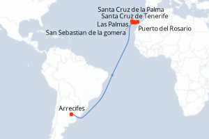 carte itinéraire croisière Transatlantique 7 jours au départ du port de Arrecifes