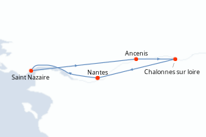 Carte de l'itinéraire de croisière Nantes-Nantes d'une durée de 5 jours