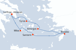 carte itinéraire croisière Méditerranée 7 jours au départ du port de Le Piree - Athenes