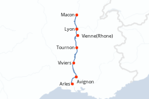 carte itinéraire croisière Rhône  Saone 7 jours au départ du port de Lyon